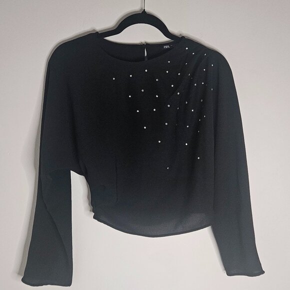 Zara Long Sleeve Rhinestone Top Small - Picture 3 of 11